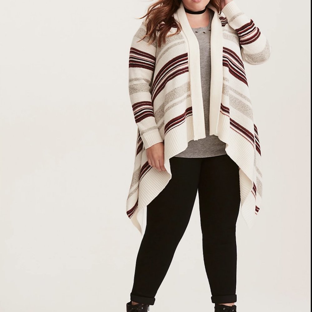 Torrid Striped Knit Open Drape Cardigan